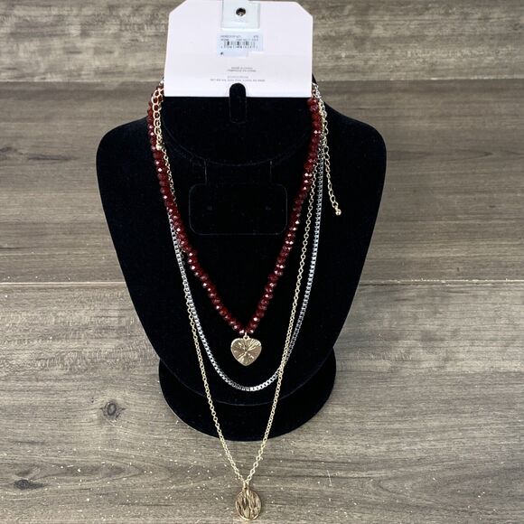 Melrose and Market Multi-Layer Long Necklace Set Miraculous Heart Pendant Charm - Picture 2 of 10